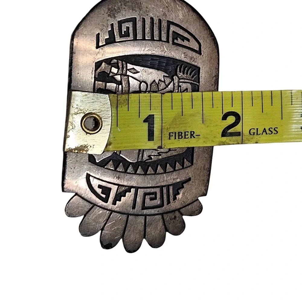 Vintage 70s Hopi‎ Sterling Silver Belt Buckle Native American Verden Mansfield